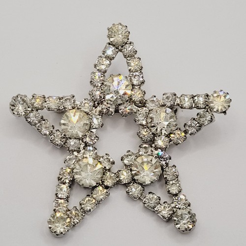 Rhinestone Studded STAR Silver Tone Vintage 1960 1970s Brooch Pin Rare Style - Picture 22 of 24