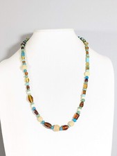 Brown Blue Glass Bead Oval Round Square Cord Necklace Toggle Clasp 24 in