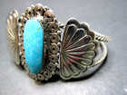 STERLING SILVER W TURQUOISE BRACELET HALLMARKED VINTAGE HAND MADE STAMPED ZIA — photo 3