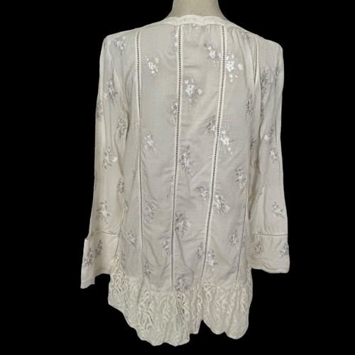 Top Sundance con ojales bordados de encaje para mujer talla XSP marfil mangas largas - Imagen 4 de 7