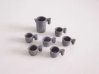 PLAYMOBIL (1427) TABLEWARE - Jug & 6 Grey Cowboy & Soldier Cups Vintage