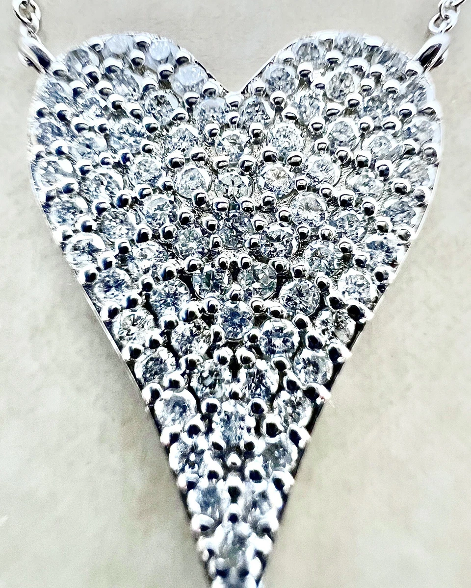 14K White Gold Diamond Pave Heart Pendant Necklace 0.51 CT eBay