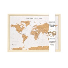 Travel Map Framed Cork Board Around The World Places Tour w/ Hook & Stand Small