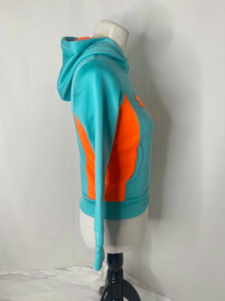 Sudadera con capucha mediana para niña Puma verde azulado y naranja logotipo grande estilo atlético para niños Foto 4 de 4
