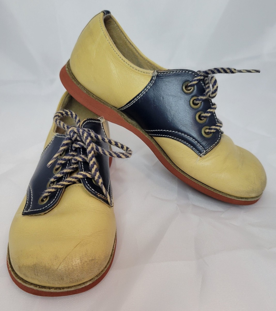 Vintage Self-Sarters Carpenter Leather Navy Blue Tan Saddle Shoes Toddler 