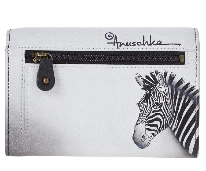 Cartera organizadora de cuero pintada a mano Anuschka - Cruce de cebra - NUEVA EN CAJA Foto 2 de 4