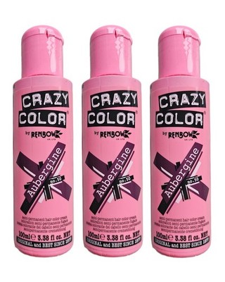 3x Crazy Color Semi-Permanent Conditioning Haarfarbe Farbe Creme - Aubergine 