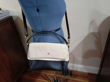 Kate Spade NY Pebbled Leather Tassle Flap Shoulder Crossbody Bag Black/Tan