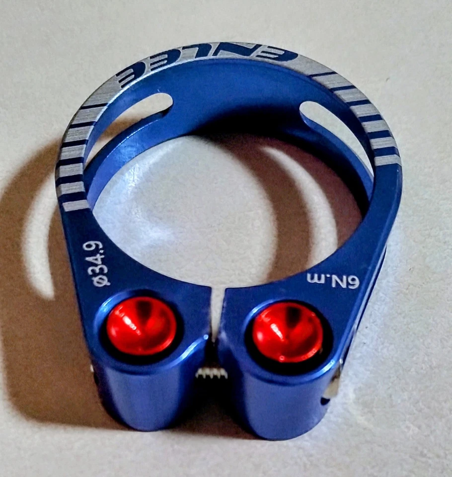 Enlee Racing Seat Post Clamp Anodized Blue/Red Lightweight Aluminum 34.9mm - Image 4 of 4