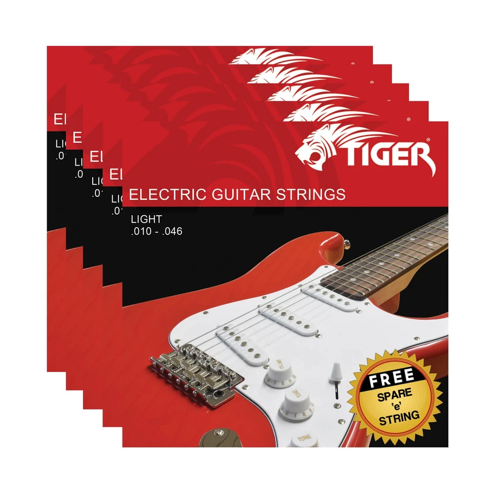 Tiger Electric Guitar Strings - Pack of 5 Light (10 - 46) Sets
