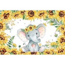 5x3ft Vinyl Elephant Sunflowers Backdrop for Baby Shower Gender Reveal