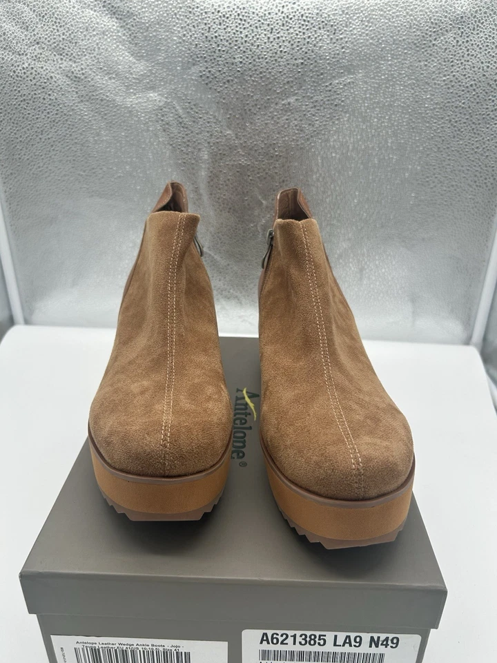 New Antelope Jojo Suede Platform Wedge Side Zip Ankle Boot Tan EU 41 US 10-10.5 - Image 3 of 4