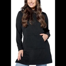 Denim & Co. Dream Fleece Petite Hooded Tunic Sweatshirt Black 2X New