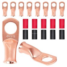 10 Battery Cable 4 AWG Copper Lugs Ring Terminals 3/8 Inch Stud Connector Ends
