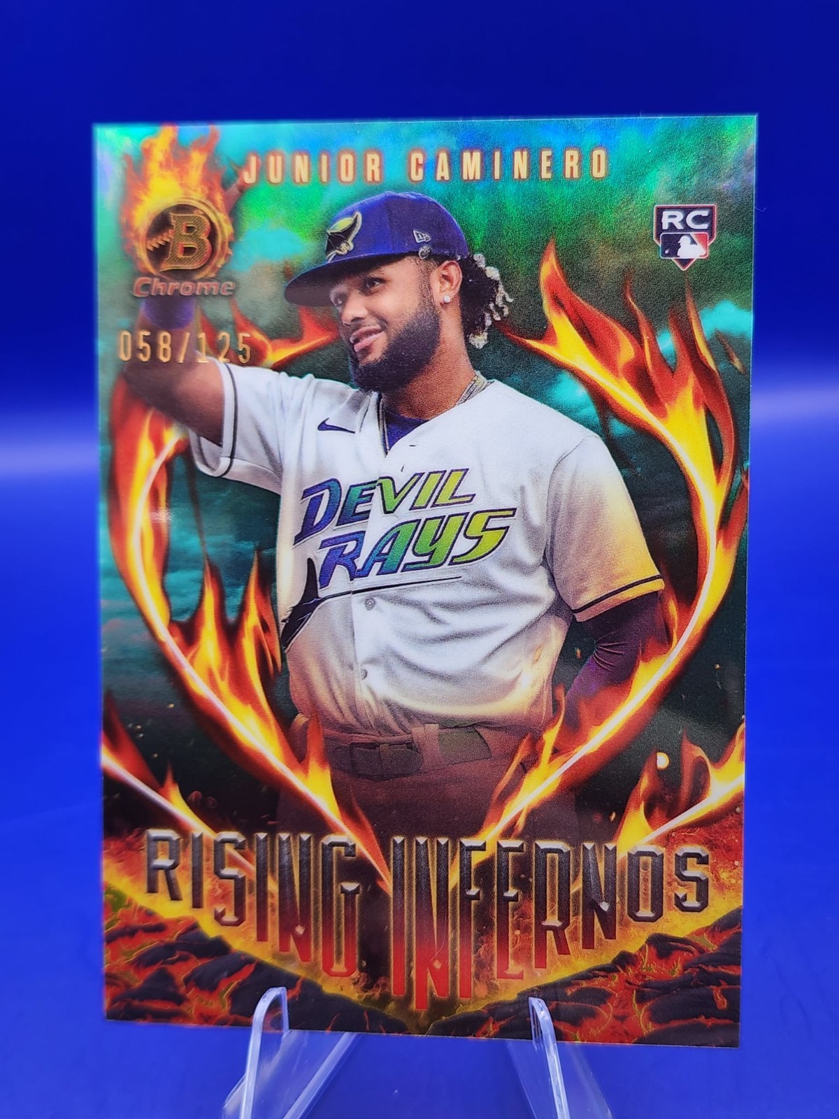 Junior Caminero 2024 Bowman Chrome Rising Infernos Aqua /125 #RI-6 RC Rookie Ray