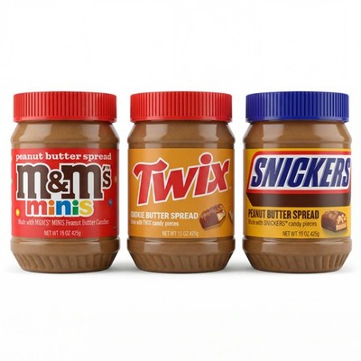 Candy & Cookie Peanut Butter Spread 15 oz Jar, Choose Flavor M&Ms, Twix or Snick