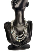 Vintage Triple Strand 16" Necklace Aurora Borealis Faceted Crystal glass