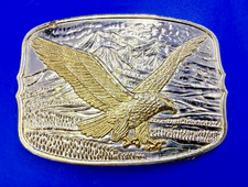 Majestic Patriotic Flying Eagle Gold Silver Tone Vintage Belt Buckle