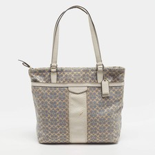 Coach BeigeBlue Signature Canvas and Leather Baby Diaper Tote