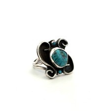 .925 Sterling Silver  Turquoise Native American Ring, Size - 8, 8.7g