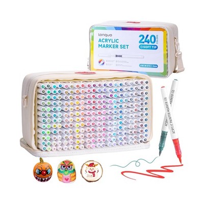 240 Colors Acrylic Paint Markers - Brush Tip Vibrant Multi Surface Acrylic Pa...
