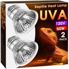 Reptile Heat Bulb 2 Pack, 50W UVA UVB Reptile Light Bulbs, Dimmable Heat Lamp...