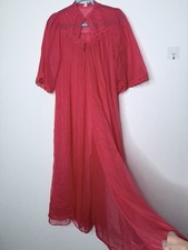 Vintage Robe Sheer Lace Chiffon Maxi Womens M/L Red Coquette Feminine