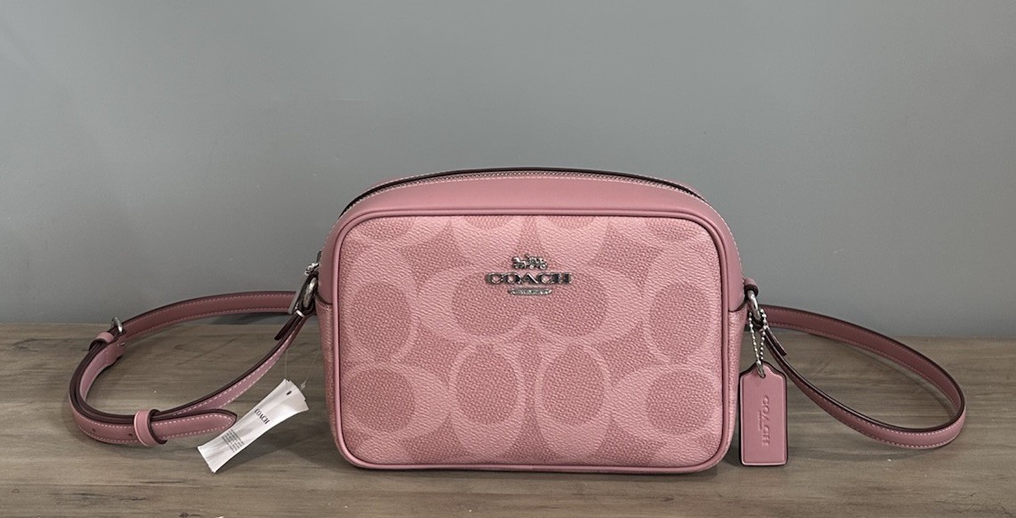 COACH CCK73 Jamie Camera Bag Maxi Signature Canvas & Leather Silver/Dusty Pink