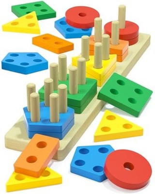  Montessori Toys for 1 2 3 Year Old Boys Girls Gifts, Wooden Shape Rainbow