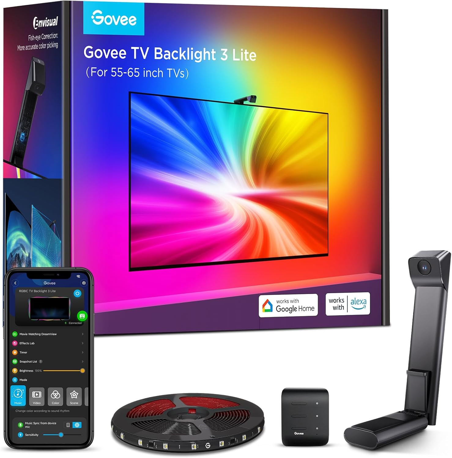 Govee TV Backlight 3 Lite con Correzione Fish-Eye per TV 55-65 Pollici