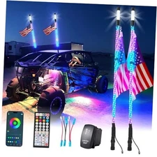 4FT Whip Lights with Strobe Light Combo Kit - Spring Base, Rocker Switch ＆ App 