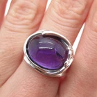 HAGIT GORALI 925 Sterling Silver Vintage Real Amethyst Modernist Ring Size 7