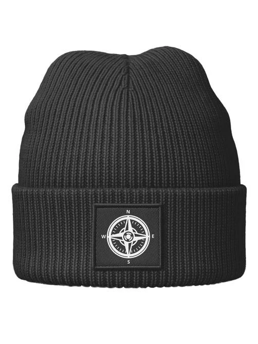 NEVERLESS Damen Beanie Patch Kompass-Logo Aufdruck Outdoor Print Wintermütze ungefüttert