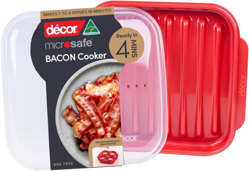 Décor Microwave Bacon Cooker | Splatter Proof Crisper Tray with One Size, Red