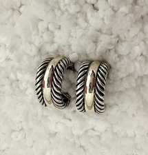 David Yurman 14k Gold and Sterling Silver 16mm Thoroughbred Cable Hoop Earrings