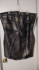 Metallic Gold Black Faux Leather Bodycon Mini Dress 3XL Distressed Jean Look