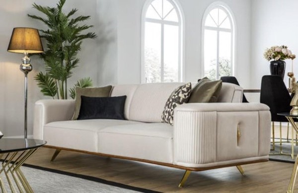 Modernes Sofa 3 Sitzer Polstersofa Weiß Textill Sitz Design Couch Sofas Stoff-image