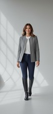Talbots Blazer Women's Size 16 Gray Blue Herringbone LS Jacket Stretch Knit