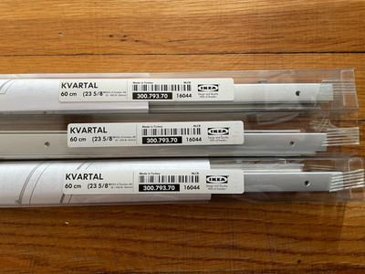 3 IKEA KVARTAL 300.793.70 60 cm Aluminum Curtain Rail Top and Bottom 23 5/8'' NEW
