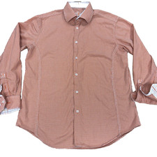 Bugatchi Chambray Button Up Dress Shirt Men XL Shaped Fit Orange Contrast Cuff