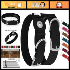 Soft Leather Dog Collar with Airtag Holder - GPS Tracking for Small to Large Dog