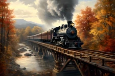 Steam Train Landscape Home Decor Prints Painting Canvas Wall Art Wall Pictures