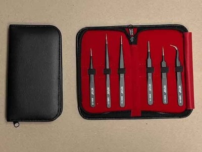 6 Piece ESD Safe Stainless High Precision Variety Tweezer Set with Storage Case