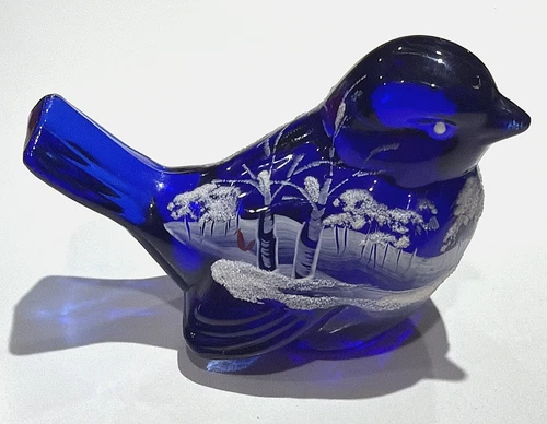 Fenton Glass Cobalt Blue Bird 1994 Canaan Valley Series Hand Painted Figurine