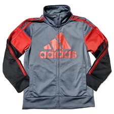 Adidas Boys 5T Track Jacket Gray Red Zip Up Big Logo Size 5 Kids