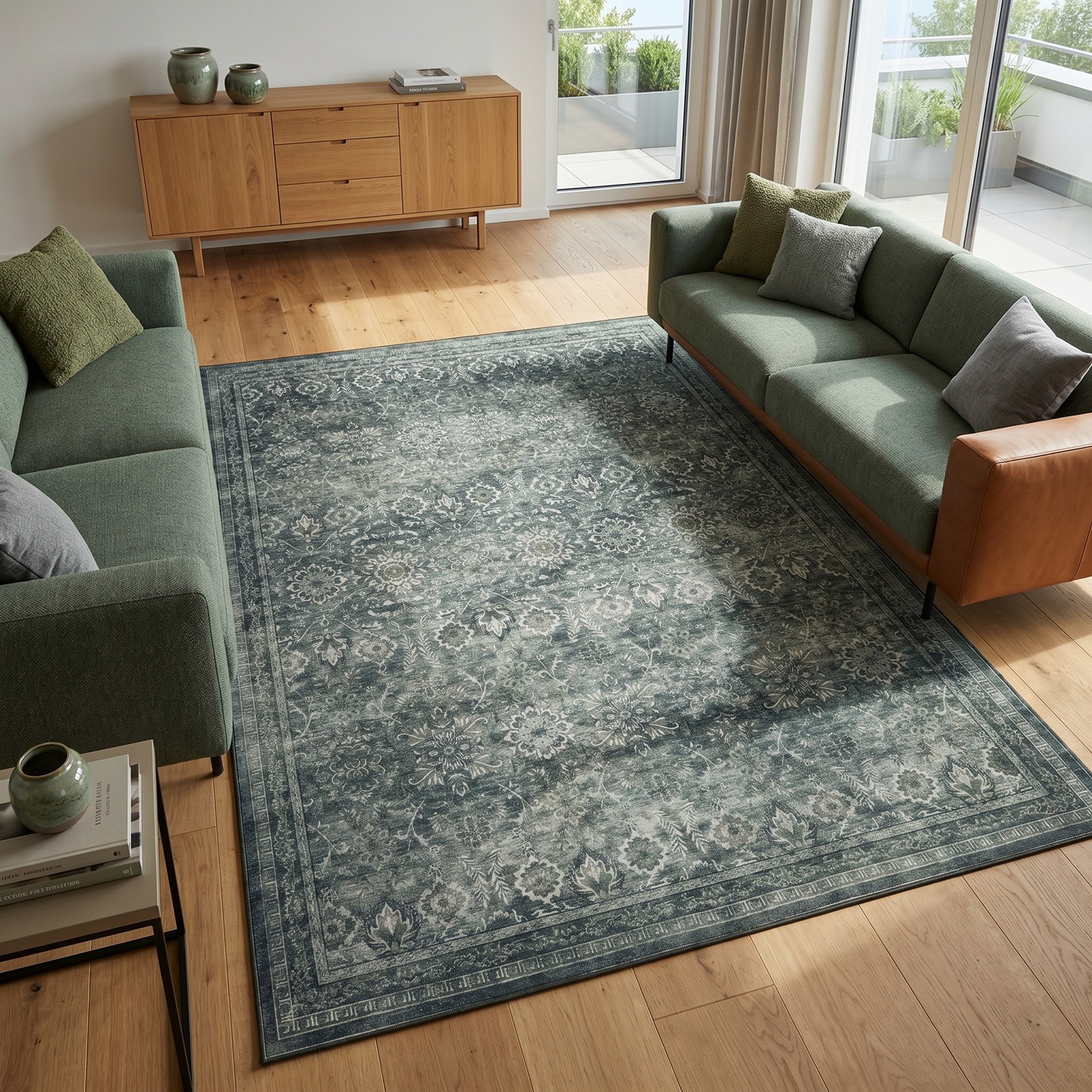 Tappeto lavabile verde vintage design orientale