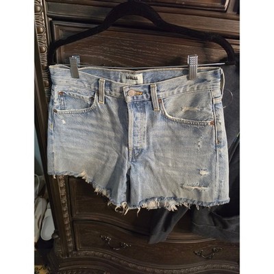 AGOLDE Parker High Rise Distressed Denim Shorts Light Wash Blue Size 26 Cut Off