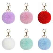 Pom Pom Keychains, 6 Pcs Fur Keychain Charms Keyrings
