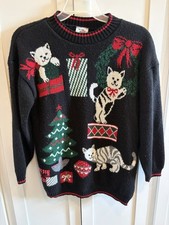 Suéter Vintage Feo Navidad Gatos Mujer’s Grande Granny Core