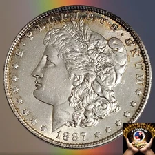 1887-P Toning Morgan Silver Dollar $1 BU Brilliant Uncirculated, PL 90% Silver